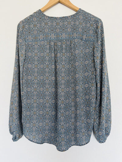 MAX STUDIO Floral Blue Blouse Sz S Hi-Low Top Flowy Boho Career