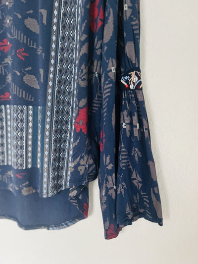 Lucky Brand Women's Large Bell Sleeve Blouse Boho Floral Striped Pullover Top