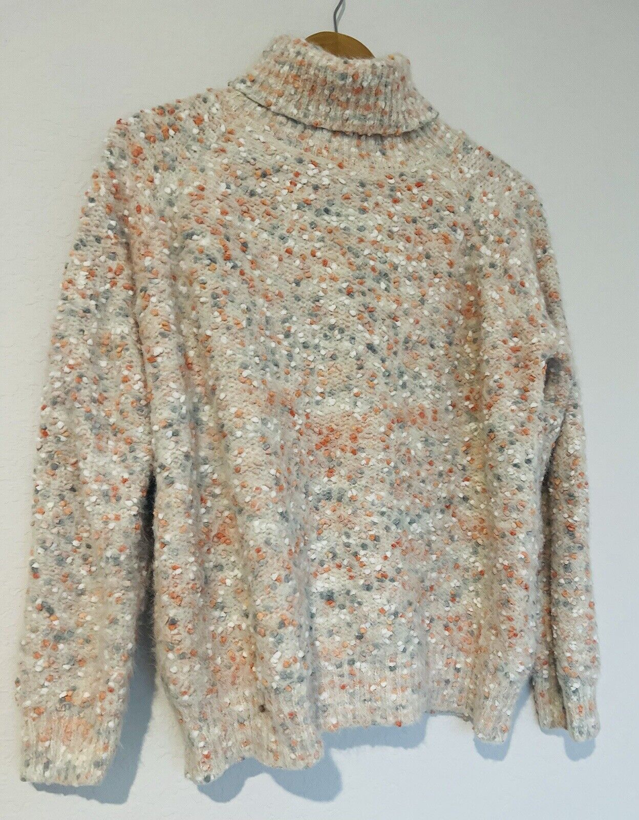 ADORA Chunky Pom Pom Sweater Sz L Pastel Pink Heavy Knit Turtleneck Boho