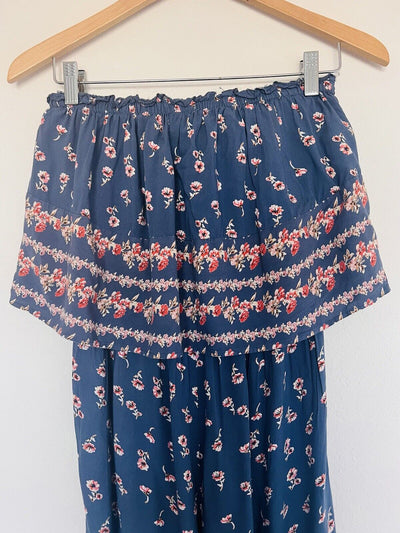 JAPNA Wide Leg Romper Sz M  Floral Wide Legs Ruffle Strapless Smocked Jumpsuit