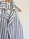 CHICO’S 100% Linen Striped Vest Sz M Blue/White Collar Open Front Lined Nautical