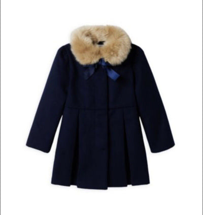 JANIE & JACK Coat Sz 18-24 Months Navy Fur Collar Button Up Formal Easter