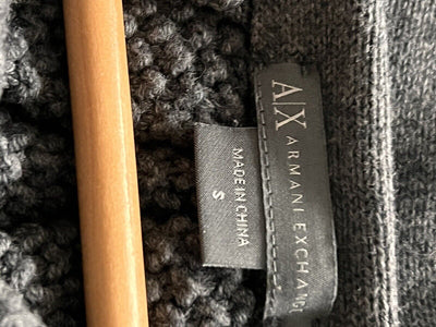 ARMANI EXCHANGE Knitted Short Sleeve Cardigan Sz S Cable Knit Collar Open Front