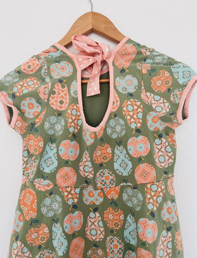 MATILDA JANE Girls Pear Print Dress Size 16 Olive Color Full Skirt Bow