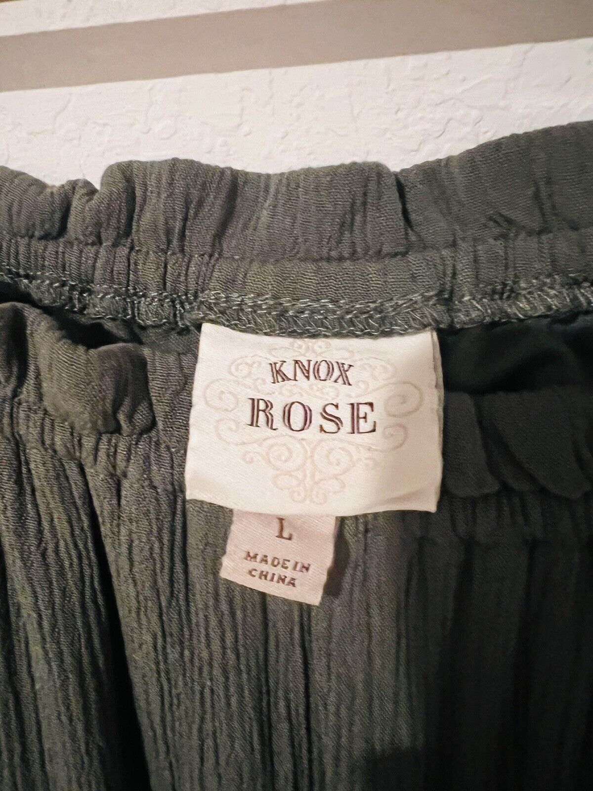 KNOX ROSE Olive Off The Shoulder Dress Sz L Embroidered 3/4 Bell Sleeve Boho