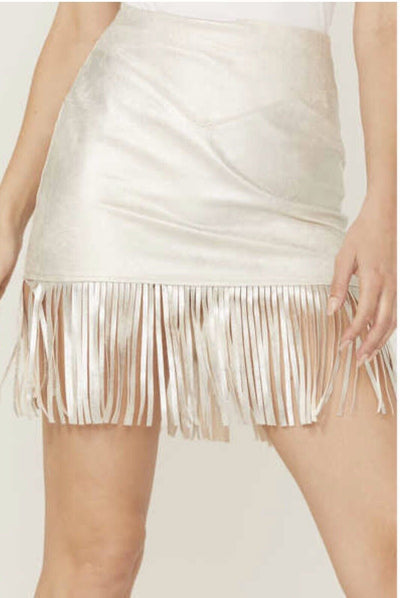 SHYANNE Faux Suede Skirt Sz Silver Fringe Knee Length Soft Western Boho Festival