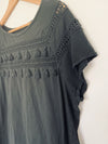 LOFT Tassel Accent Black Top Sz XL Short Sleeve Pullover Blouse Southwestern