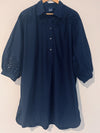 GAP Eyelet Shirt Dress Sz XL Navy Blue 100% Cotton Crochet Tie Pockets Boho