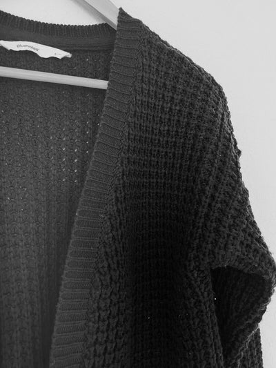 BLUENOTES Black Cardigan Sz S Open Front Chunky Open Knit Sweater Cozy Warm