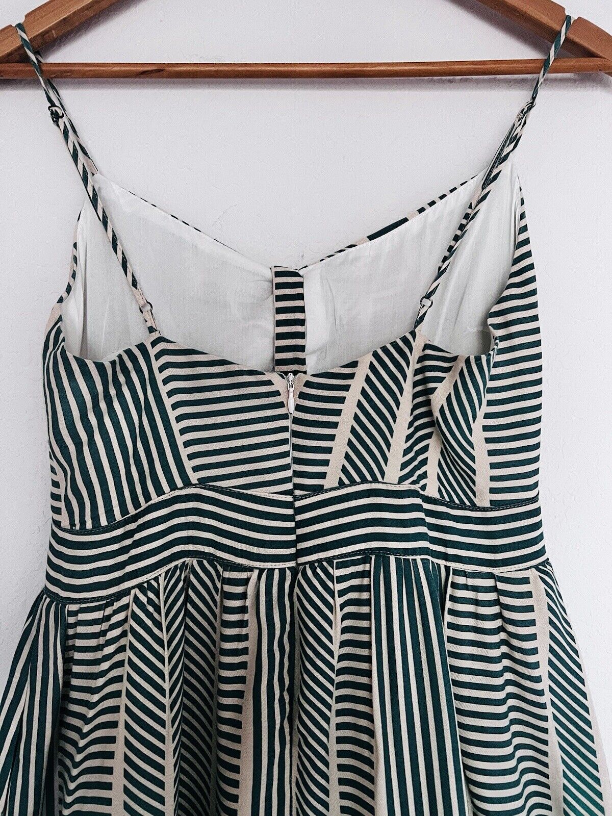 LUSH Womens Green Striped Dress Sz S Tie Front Midi Bow 100% Cotton