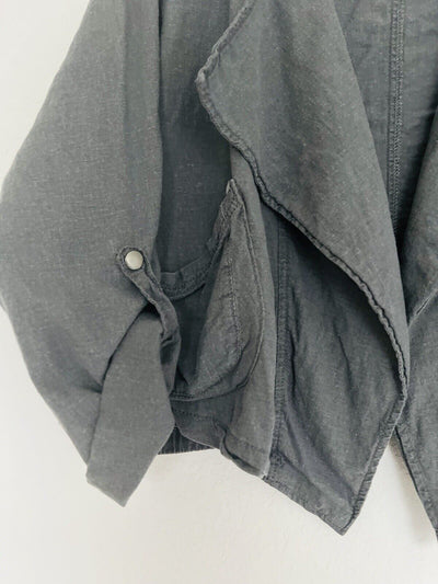 SUPPLIES  Linen Blend Jacket Sz 1X Gray Open Front Roll Tab Sleeves Boho