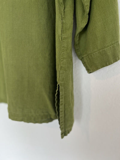 FLAX 100% Linen Women's Pullover Shirt Sz L Green Lagenlook