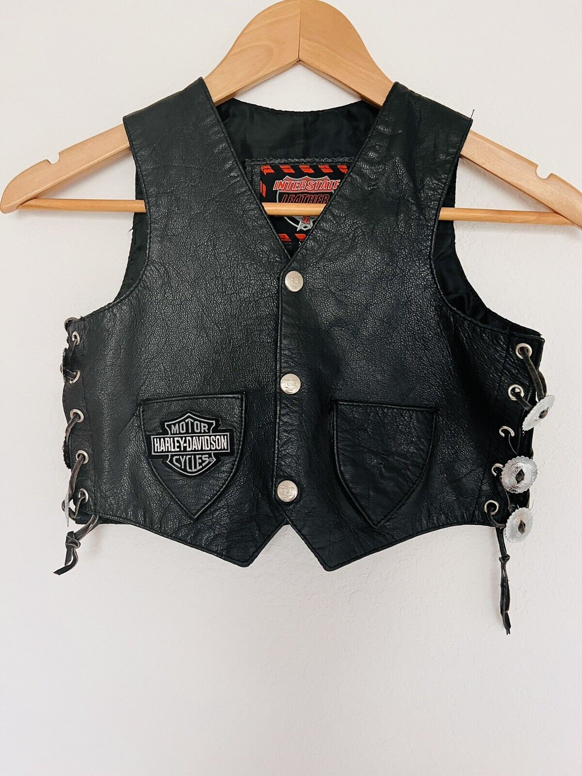 INTERSTATE LEATHER Motorcycle Vest Child/Toddler Sz XL Metal Accents