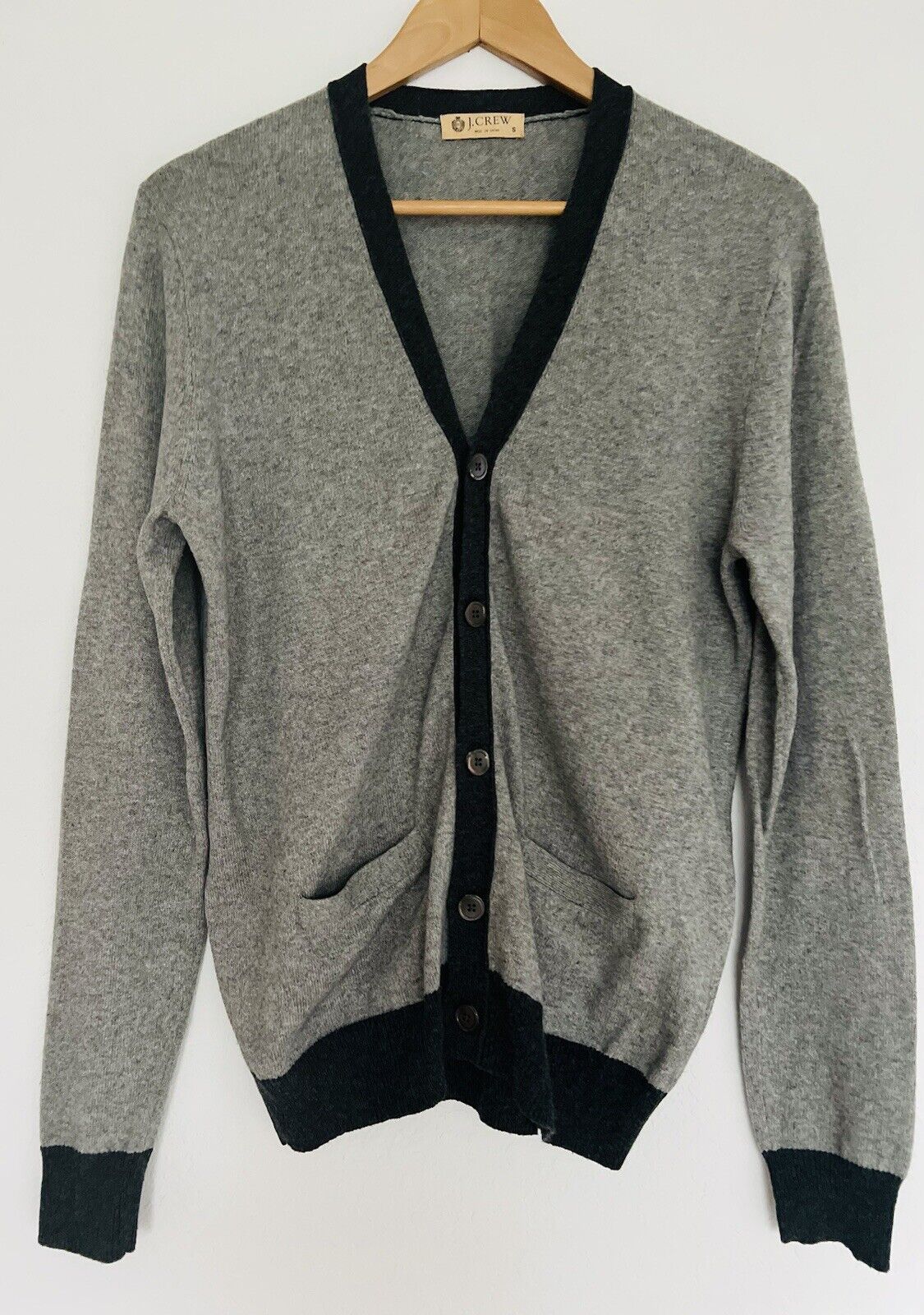 J. CREW Mens Gray Button Cardigan Sz S Cashmere Blend Pockets Grandpa Sweater
