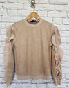ALICE BLUE Womens Faux Suede Sweatshirt Top Sz S Lace Detail Ruffle Sleeves Boho