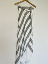 LULUS Cotton Linen Blend Wrap Skirt Sz S Grey White Striped Maxi Lined Tie Waist