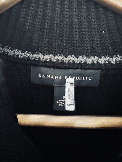 Banana Republic Wool Military Stlye Sweater Sz S Black Snap Up Pullover Preppy
