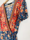 ZESICA Floral Maxi Wrap Dress Sz L Flutter Sleeves Tie Waist Boho Western
