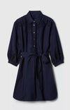 GAP Eyelet Shirt Dress Sz XL Navy Blue 100% Cotton Crochet Tie Pockets Boho