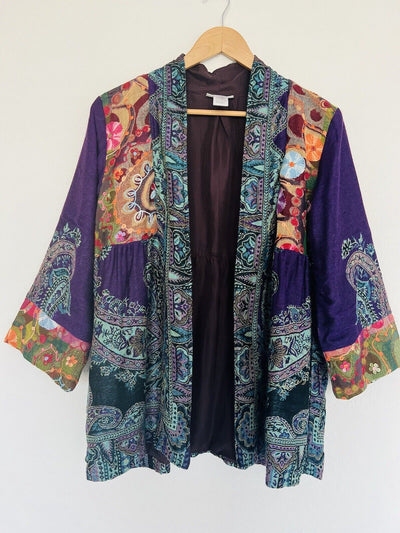SOFT SURROUNDINGS 100% Soft Wool Jacket Sz L Cardigan Open Front Artsy