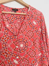 TALBOTS Pink Orange Long Sleeve Blouse Sz S Petite V-Neck Button Geometric Boho