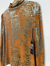 RACHEL ROY Foiled Animal Velvet Burnout Top Sz M Orange Long Sleeve High Neck