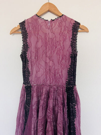 UNBRANDED MIDI Overlay Dress Sz Purple Ruffles Short Sleeves Lined Fairy
