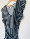 Xhilaration Striped Spring Dress Sz L Blue With Pockets Tie Waist Midi Boho