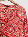 TALBOTS Pink Orange Long Sleeve Blouse Sz S Petite V-Neck Button Geometric Boho