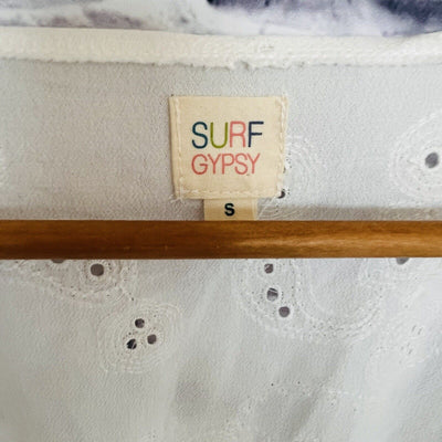 SURF GYPSY Womens Top White Small Eyelet Boho Cottagecore Blouse Cover Up