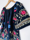 ROSE KNOX Navy Floral Embroidered Blouse Off Shoulder Top Boho Peasant