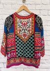 FLYING TOMATO Black Geometric Print Open Front Kimono Jacket Sz M Lightweight