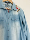 ANDREE by Unit Embroidered Shirt Sz S Botton Down Top  Aztec Southwestern Boho