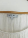 TEMPO PARIS 100% Silk Ivory Bohemian Top Sz S Embroidered Ruffle Lined Blouse