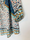FIG & FLOWER Mixed Print Tunic Blouse Sz 3X Tie Neck Lace Flared Sleeve Boho