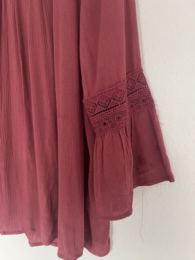 KNOX ROSE Fuchsia Flowy Top Sz XXL Lace Ruffle Flared Long Sleeves Blouse