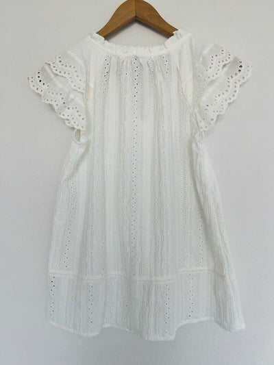 KNOX ROSE White Blouse Sz XS Boho Tassel V-Neck Floral Eyelet White Top