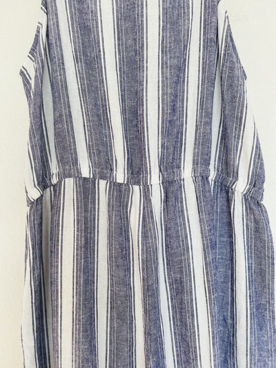 LOFT NWT Linen Blend Wide Leg Jumpsuit Sz L Khaki Blue Striped Minimalist Boho