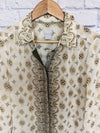 CHICOS Button Up Chiffon Blouse Sz 1 Sheer Long Sleeves Paisley Ivory Flowy