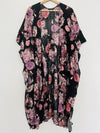 TORRID Black/Pink Floral Short Sleeve Kimono Sz 1/2 Open Front Boho Western
