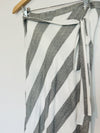 LULUS Cotton Linen Blend Wrap Skirt Sz S Grey White Striped Maxi Lined Tie Waist