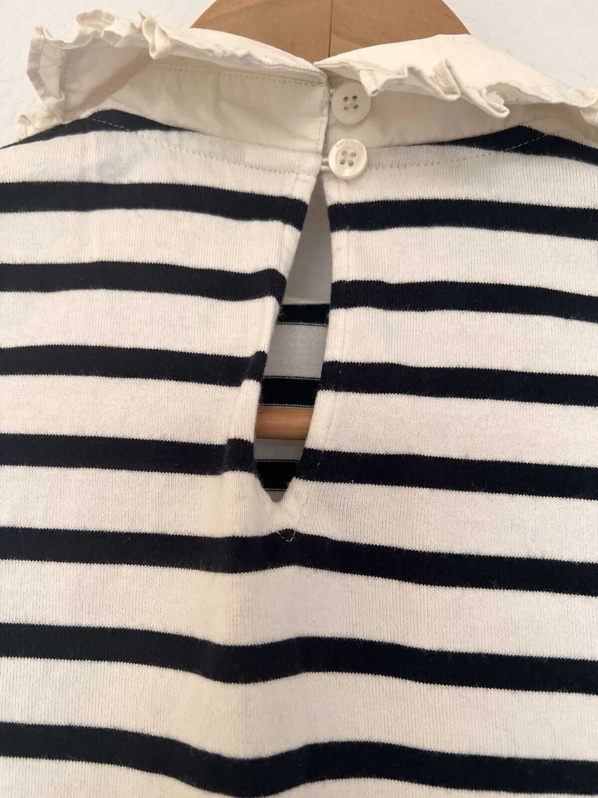 KATE SPADE Dress Sz XS Collar Cream Blue Stripe Jersey Knit Long Sleeve Nautical