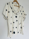 UNBRANDED Ivory Spot Black Blouse Sz 1 Cowl Neck Flowy Pullover Short Sleeve