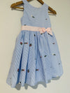 ZUNIE Flower Stripped Dressy Dress Sz 7 Blue White Sundress Girls Holiday Easter