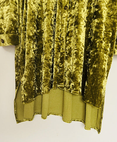 DAVI & DANI Green Crushed Velvet Velour Shirt Dress 2XL Button Front Long Too