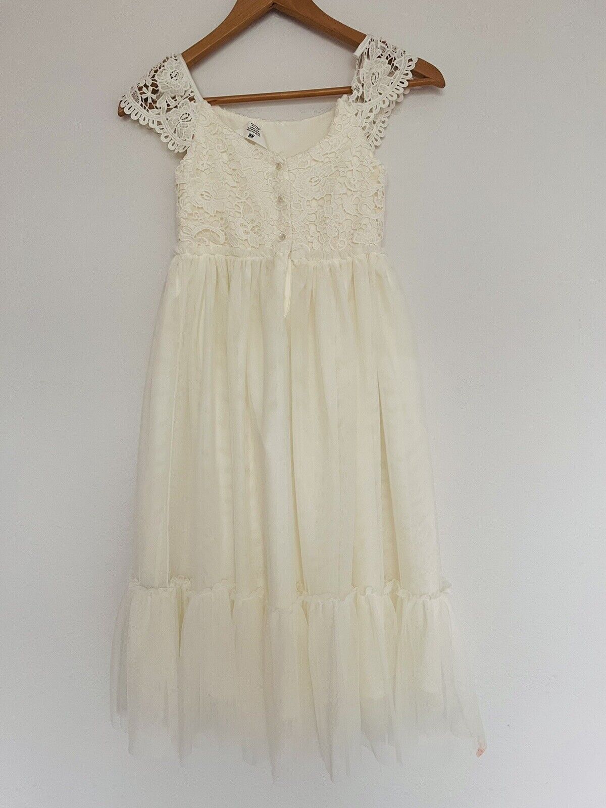 H&M Crochet Lace Tulle Tired Dress Sz 8 Girls Ruffle Hem Holiday Easter Formal
