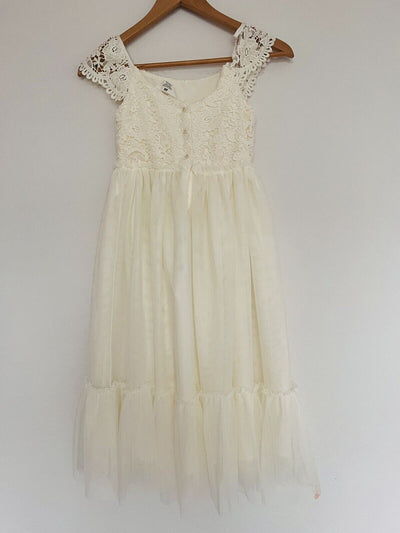 H&M Crochet Lace Tulle Tired Dress Sz 8 Girls Ruffle Hem Holiday Easter Formal