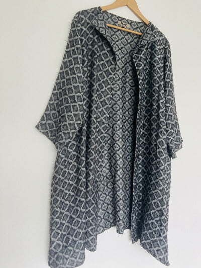 FLAX 100% Linen Jacket 2G Shifty Long Duster Gray/Silver Button Jacquard