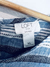 LOFT Lounge Blue Striped Linen Top Sz XL Sleeveless Frayed Hem Boho