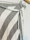 LULUS Cotton Linen Blend Wrap Skirt Sz S Grey White Striped Maxi Lined Tie Waist